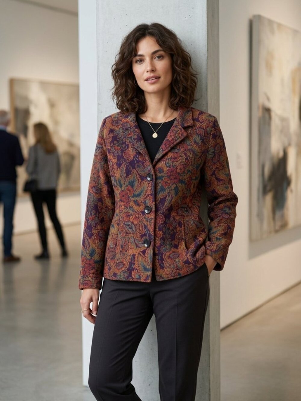 CMC (Color Me Cotton) Woven Tapestry Floral Blazer Women's XL Boho Made in USA